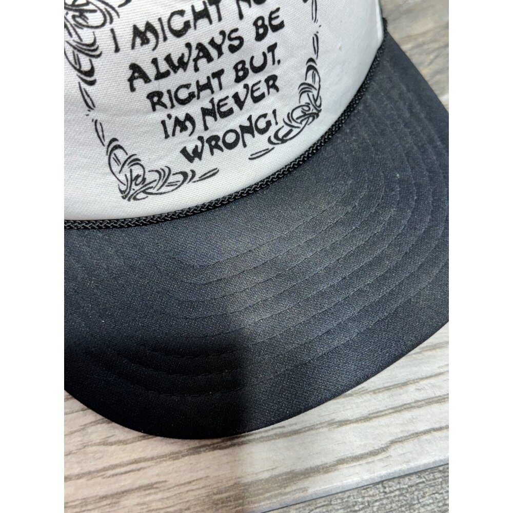 Vintage Trucker Hat Mesh Snapback I Might Not Always Be Right Spellout Black Cap - Picture 4 of 12